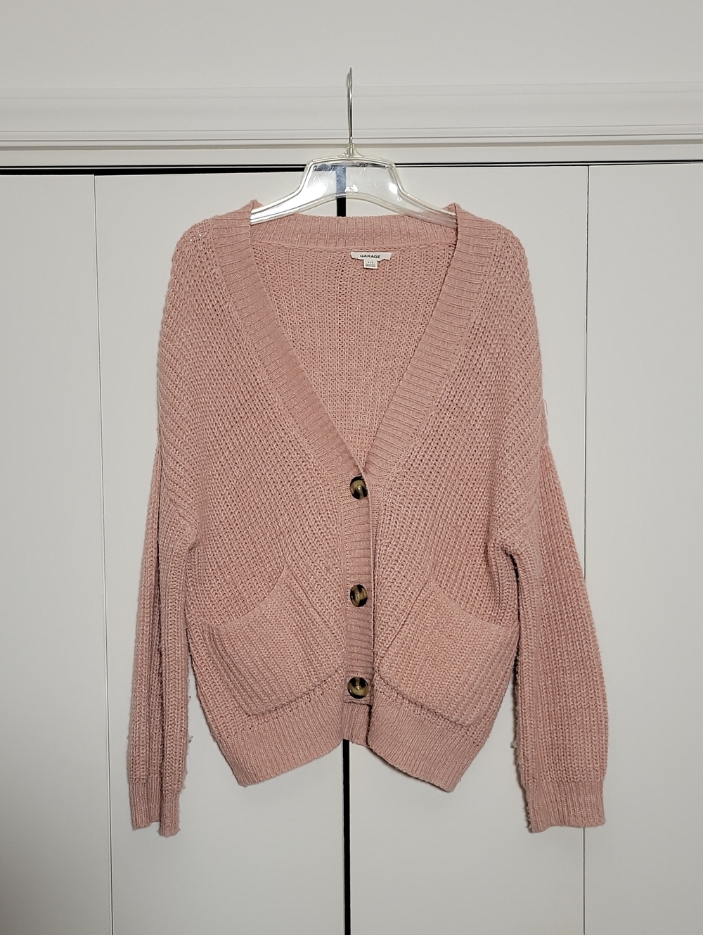 Garage Pink Button-Front Chunky Cardigan